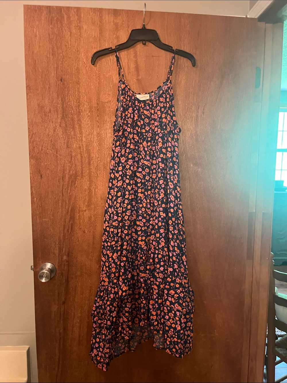 Universal Thread Navy Maxi Dress with Coral and Pink Floral Print
